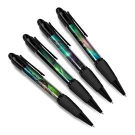 Set of 4 Northern Lights Black Ballpoint Pens - Aurora Borealis Mountains Iceland Travel Friends Boys Girls Men Women Theme Pen #79361