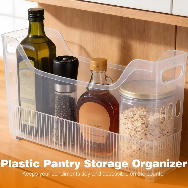 OMISTAR 3 Pcs Clear Plastic Pantry Storage Organizer Bins, 13.4