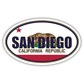 San Diego City California State Flag | CA Flag San Diego County Oval State Colors Bumper Sticker Car Decal 3x5 inches
