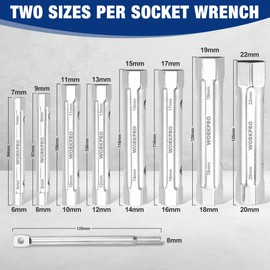 WORKPRO 9-Piece Shower Valve Socket Wrench Set with Bar Handle, for Bathroom Removal of Tub and Shower Valves, Home Plumbing Repairs, Double-Ended, Storage Bag Included