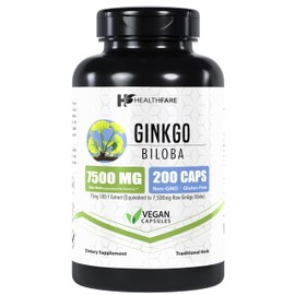 Healthfare Healthfare Ginkgo Biloba Extract 75mg (7,500mg Equivalent), 200 Capsules | Non-GMO | Vegetarian | Made in The USA