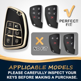 QBUC for Chevy Key Fob Cover with Keychain Soft TPU Protection Case Compatible with Compatible with 2021-2024 Chevy Tahoe Suburban GMC Yukon Denali Silverado 6-Buttons(Gold Trim Black)