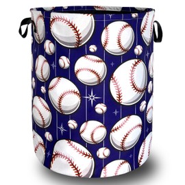 Baseball Pattern Laundry Basket Baseball Laundry Hamper Foldable Oxford Cloth Sports Funny Tote Bag Clothes Toy Storage Bucket For Bathroom/Laundry Storage/Bedroom 18.9 x 16.5 Inch