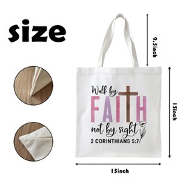 NaZaUK Christian Aesthetic Canvas Tote Bags for Women, Walk by Faith, Bible Tote Bags for Women, Christian Gifts for Women, Reusable Grocery Shopping Bags