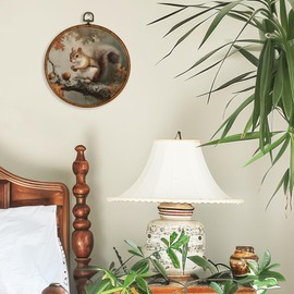 BCUANGD Vintage Squirrel Round Wall Art Decor - Retro Autumn Moody Fall Wall Art Canvas Frame Artwork Prints, Rustic Cottagecore Nature Round Wall Hanging Decorations for Home Bedroom, 10"x10"