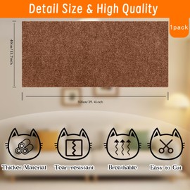 Cat Scratching Mat, Self-Adhesive Cat Scratching Carpet, Trimmable at Scratch Furniture Protector for Cat Tree Shelves, Cat Scratching Post Couch Protector (1PC, Brown)