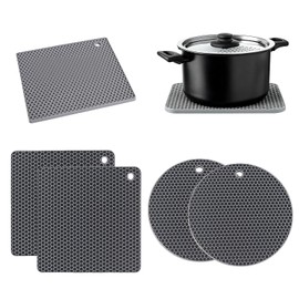 4 Pcs Silicone Trivet Mats, Heat Resistant Hot Pads, Non-Slip Trivets for Kitchen, Durable Hot Pads for Countertops & Cooking, Grey