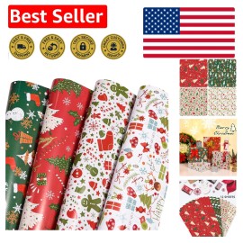 Bulk Christmas Wrapping Paper - 12 Folded Sheets 20" x 29" for Festive Gifts