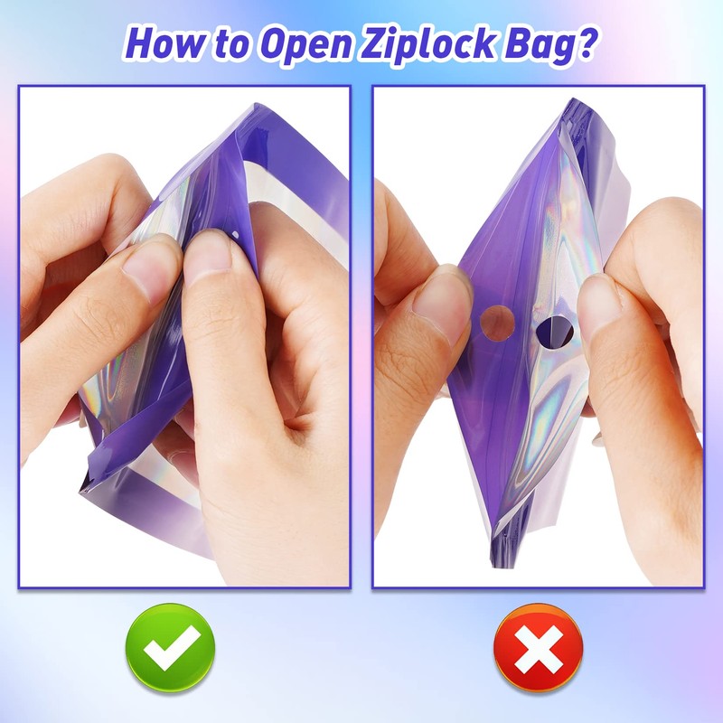 100 bolsas transparentes holográficas degradadas (3.1 x 5.1 pulgadas, morado