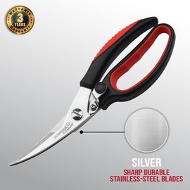 Gourmet Kitchen Stainless Steel Heavy Duty Multi Purpose Kitchen Scissors Soft Grip Handles Shears Sharp Strong Durable High Grade Rivet Micro-Serrated Blade Easy Cutting of Meat, Veggies (23x7.5cm)