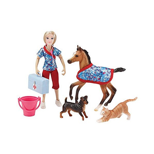 Breyer Freedom Series (Classics) Day at The Vet Doll & Animals Set | 8 Piece Playset with 6" Fully Articulated Rider Doll | 1:12 Scale