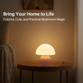 Dawnwake Mushroom Lamp Small Lamp, Table Bedside Nightstand Lamp for Bedroom, Cute Mini Modern Lamp Dimmable, Unique Aesthetic Home Decor for Living Room Girl Gifts, Ceramic Base Glass Lamp (Pink)