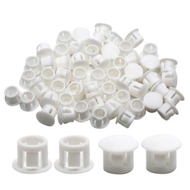 Suiwotin 60PCS 8mm (5/16") White Plastic Flush Type Hole Plugs, Snap in Locking Hole Tube, Furniture Fencing Post Pipe Insert End Caps