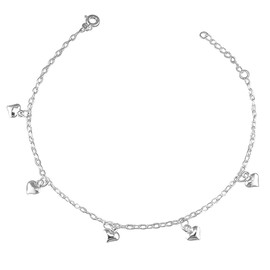 10 Inch Oval Trace Train With Dangling Hearts Sterling Silver Anklet/Ankle Bracelet/Ankle Chain - 925 Sterling Silver - Adjustable 9" to 10" Inch / 23 to 25 cm - Anklets for Women