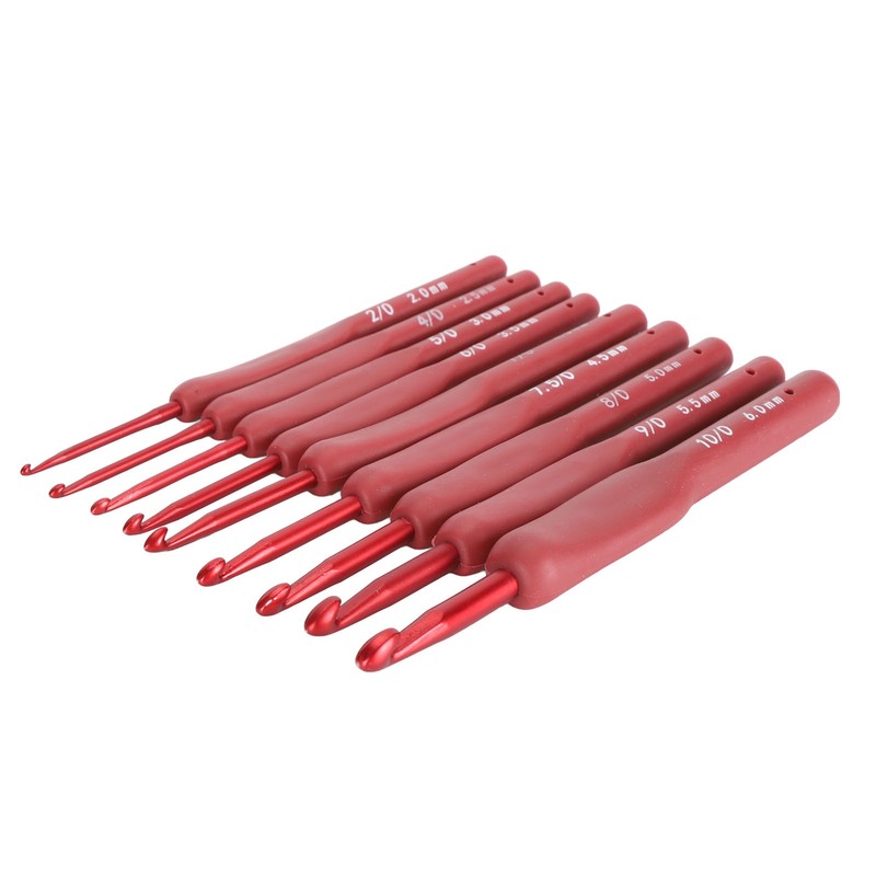 9Pcs Crochet Hook Set Aluminum Body Silicone Wrapped Handle 2
