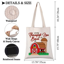 BDPWSS Funny Horse Tote Bag Horse Lover Gift Equestrian Gift My Therapist Live In A Barn Farm Life Canvas Shoulder Bag (Live in barn TGCA)