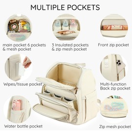 MAPLELILY Diaper Bag Backpack - Lightweight & Stylish, Boys, Girls & Baby Travel Essentials Tote with Changing Pad, Insulated Pocket, Stroller Strap - Baby Diaper Backpack for Mom, Maternity (Beige)
