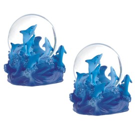 ICE ARMOR 2-PC Gift Set 4" H Dolphin Glitter Snow Globe Statue Sculpture Ornament Decoration Home/Room Decor for Housewarming, Holidays, Christmas Special