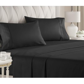 King Size Sheet Set - 4 Piece Set - Hotel Luxury Bed Sheets - Extra Soft - Deep Pockets - Easy Fit - Breathable & Cooling Sheets - Wrinkle Free - Comfy - Black Bed Sheets - Kings Sheets – 4 PC