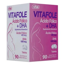Vitafole Ácido Fólico  Dha, 90 Tabs De 180 Mg Cu, Vitae Sabor Sin Sabor                                                                               