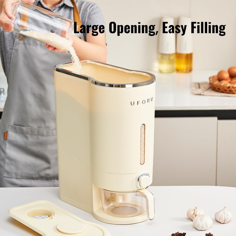 UFORU Rice Dispenser, Rice Storage Container with Measuring Cup for