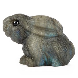 Artistone Labradorite Crystal Rabbit Figurine 2 Inch Carved Gemstone Bunny Ornament Animal Carving Statue Sculpture Healing Crystals Stones for Home Garden Lawn Yard