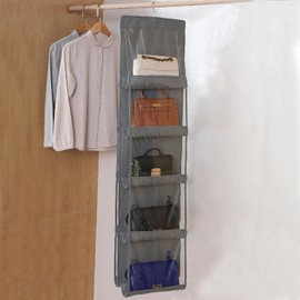 CJWLKJ 2 Pcs 10 Pockets Hanging Purse Handbag Organizer Clear Hanging Shelf Bag Collection Storage Holder Purse Bag Wardrobe Closet Space Saving Organizers (Grey)