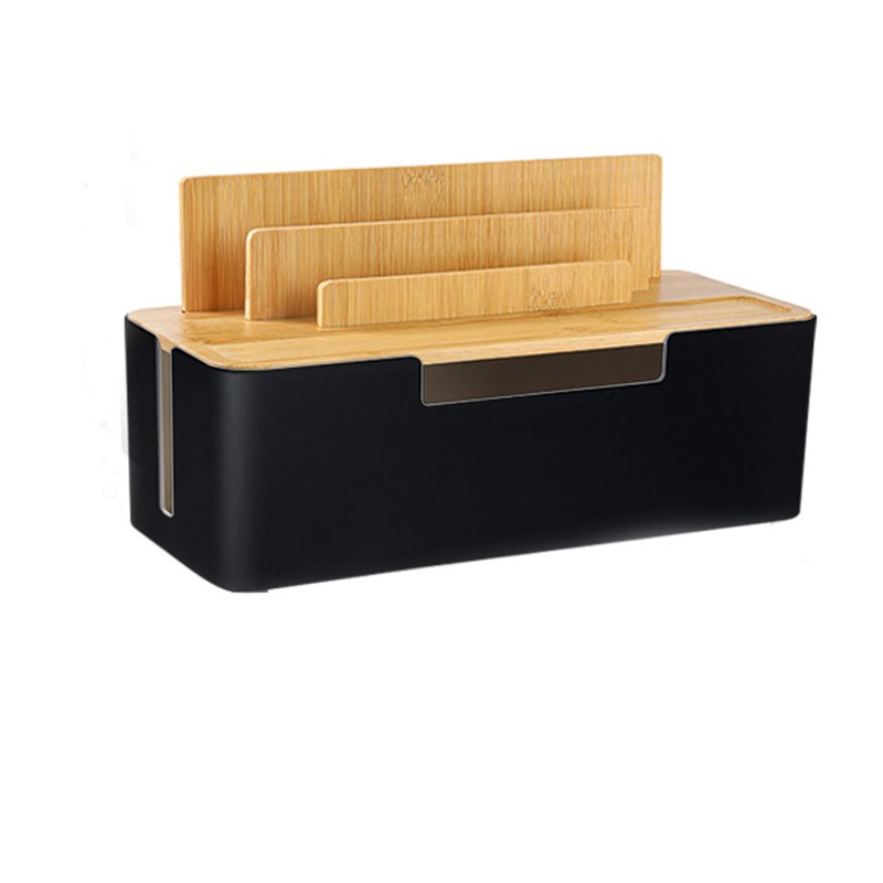 Catekro Cable Management Box With Bamboo Lid Cell Phone Tablet