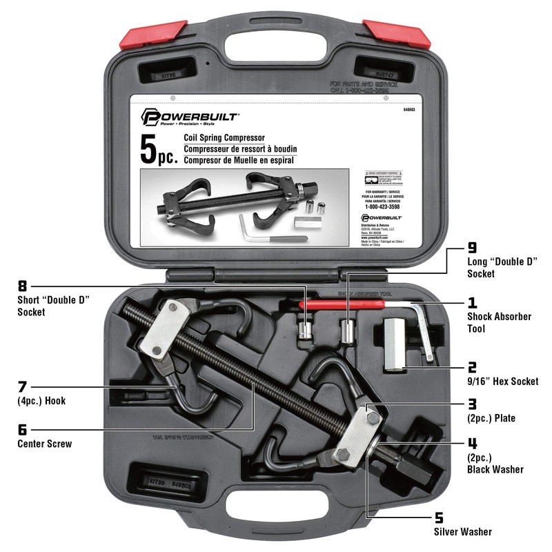 Powerbuilt Coil Spring Compressor Tool Kit, 5 Piece, Straight or