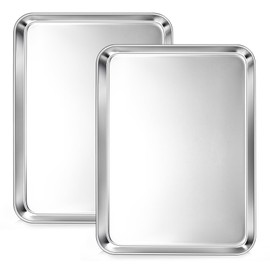 12.5Inch Baking Sheet Pan Set (2Pcs), Joyfair Stainless Steel Cookie Sheets, Commercial Metal Pans Toaster Oven Tray Bakeware for Jelly Roll/Bread/Bacon, Heavy Gauge, Rust-free & Dishwasher Safe