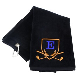 Always Looking Good Golf Towel with Monogrammed Embroidery Initial Letter Luxury Velour 50cm x 40cm Custom Embroidered Golf Towel with Carabiner Clip Gift- Golf Gifts for Men (Black, E)