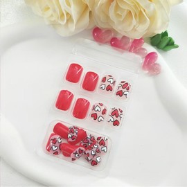 Press on Nails Short Square Valentines Fake Nails with Red White Heart Design Nails Press ons Red Full Cover Glue on Nails Clossy Acrylic False Nails Valentine’s Day Stick on Nails for Women 24Pcs