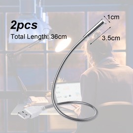 USB Anschluss Leselampe, USB Schwanenhals Lampe, 2 Stück Flexible Schwanenhals-Leselicht, Notebook-Leselampe, Für Notebook Computer Tastatur, für Lesen, Arbeiten, Reisen, Silber