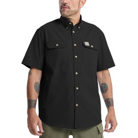 Kecols Mens Regular Fit Work Utility Shirt Midwweight with Two Chest Pockets Wrinkle-Resistant Industrial Work Wear Black