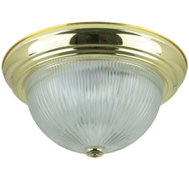 Sunlite 04580-SU Traditional Dome Ceiling Light Classic Decorative Flush Mount, Clear Ribbed Glass Shade, 2 60W A19 Bulbs (Not Included), for Bedrooms, Hallways & Bathrooms, 13-Inch, Polished Brass