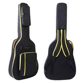 PPOPPO 40/41/42" Acoustic Guitar Gig Bag, 600D Waterproof Nylon Fabric, 0.35" Thick Padded Guitar Case with 3 Pockets, Padded Side/Front Handles and Shoulder Strap - Black & Yellow