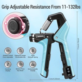 Hand Grip Strengthener, Hand Gripper, Forearm Strengthener, Hand Exerciser Grip Trainer with 11-220LBS (5-100Kg) Adjustable Resistance for Athletes Musicians Hand Wrist Injury Recovery (Blue)