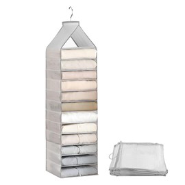 Yeelan 12 Compartments Hanging Shelf, Hanging Organiser, Foldable Wardrobe Organiser, Space Saving Cupboard Organiser, Locker Organiser with Robust Coat Hook, Hanging Shelf Fabric for Bedroom