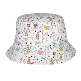 Bucket Hat for Men Women,Packable Animals Funny Rabbit Printed Fashion Sun Hats,Fisherman Outdoor Summer Travel Hiking Beach Caps
