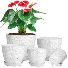 lokeisna - 5 macetas de 7.5/6.5/5.7/4.9/4.1 Pulgadas para Plantas, macetas Decorativas Modernas para Interiores, macetas de Interior con Drenaje y platillo para Todas Las Plantas de casa, Manchas de
