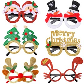 JANLOFO 6 Pcs Christmas Glasses Christmas Party Glasses Party Supplies Sunglasses Santa Snowman Christmas Costume Photography Props Christmas Props Accessories