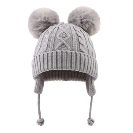 JANGANNSA Winter Baby Girls Beanie Infant Toddler Warm Hat for Boys Knitted Baby Beanies with Pompom(Gray L)