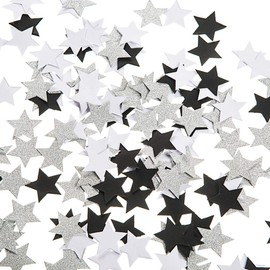 Black and White Glitter Silver Paper Twinkle Little Stars Confetti Wedding Birthday Theme Party Favors Table Scatter Decorations, 1.2 inch, 200pc