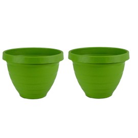 The HC Companies 10 Inch Rings Planter with Self Watering Disk - Lightweight Indoor Outdoor Plastic Plant Pot for Herbs and Flowers, Green (Pack of 2)