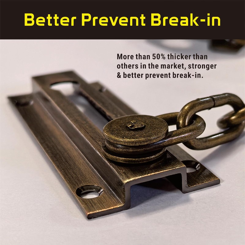 Security Door Lock Chain Heavy-Duty, Long Chain & Solid Brass