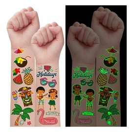 Partywind 190 Styles Luminous Hawaiian Luau Party Decorations, Glow Hawaiian Temporary Tattoos for Kids, Luau Tropical Pool Summer Beach Party Supplies Favors (12 Sheets)