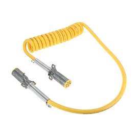 HEROFFIX 7 Way Long Tail Coiled Electrical Power Trailer Cord Wire Male Plug Trailer Extension Cable for Semi Trucks Tractors 15 Feet Yellow Zinc Alloy