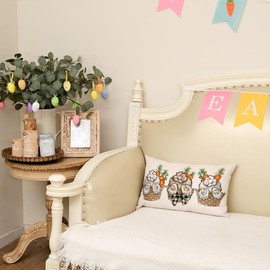 AACORS Easter Pillow Cover 12X20 Inch Bunnies Carrots Easter Basket Decoration Holiday Farmhouse Pillow Case Decor for Home Sofa Couch AA355-12