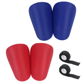 CxutSa 2 Pairs Mini Shin Pads, Blue, 5 x 8 cm, Small Shin Pads, Red, Lightweight Shin Pads with Elastic Bandage, Football Equipment for Children, Teenagers, Adults