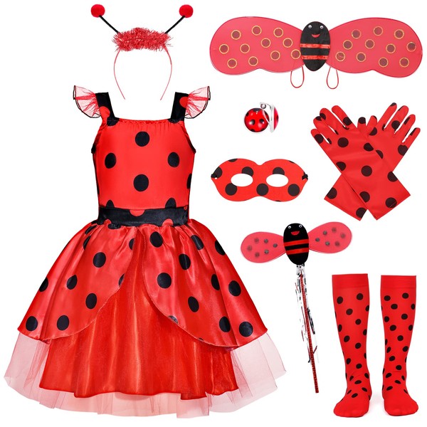 Latocos Ladybug Dress Costume for Girls with Polka Dots Dress Dress Up Pretend Play Birthday Halloween Gifts for Kids 3-10